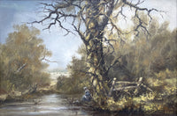 Fine Vintage Mid C20th Oil on Canvas - Girl by a Woodland Pond - Robert Ixer