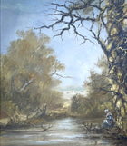 Fine Vintage Mid C20th Oil on Canvas - Girl by a Woodland Pond - Robert Ixer SOLD