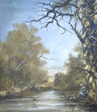 Fine Vintage Mid C20th Oil on Canvas - Girl by a Woodland Pond - Robert Ixer