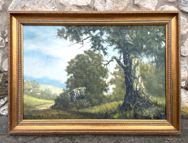 Superb C20th Vintage Oil on Canvas Board - Rural Landscape with a Haycart - Robert Ixer