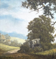Superb C20th Vintage Oil on Canvas Board - Rural Landscape with a Haycart - Robert Ixer