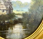 Exquisite C20th Vintage Oil on Canvas Board (Oval) - Rural Cottage by a Pond - Robert Ixer SOLD