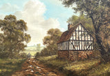 Superb C20th Vintage Oil on Canvas Board - Rural Cottage with a Farmer & his Dog - Robert Ixer