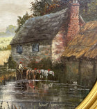 Exquisite C20th Vintage Oil on Canvas Board (Oval) - Wagon & Horses watering by a Rural Cottage - Robert Ixer SOLD