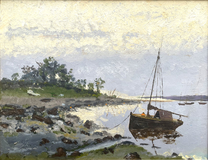 Fine Mid C20th Vintage Impressionist Oil on Board - The River Blackwater in Essex