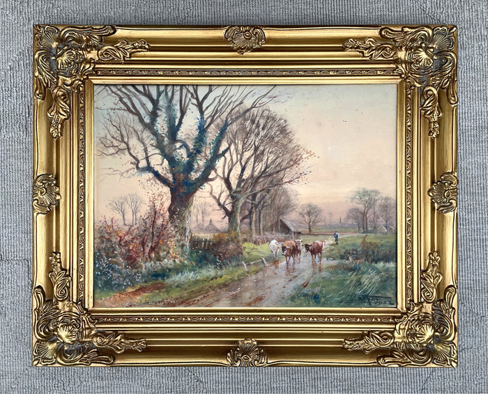 Exquisite Early C20th Watercolour - Cattle being Driven Home - Ringmere Sussex - H C Fox SOLD