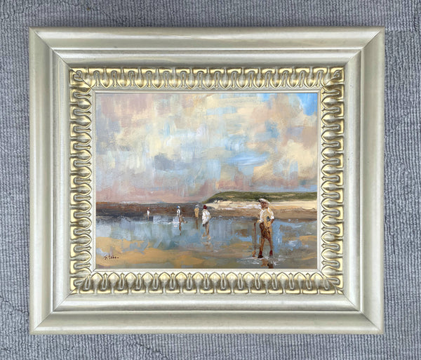 Beautiful Vintage Mid C20th French Impressionist Oil on Board - La Plage