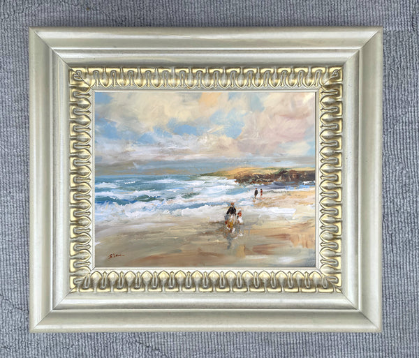 Delightful Vintage Mid C20th French Impressionist Oil on Board - Beach Scene