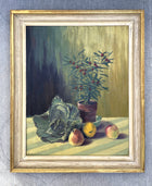Beautiful Vintage Mid C20th Still Life Oil on Board - Flowers & Fruit on a Table - Marjorie Cox (1915-2003) SOLD