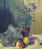 Beautiful Vintage Mid C20th Still Life Oil on Board - Flowers & Fruit on a Table - Marjorie Cox (1915-2003) SOLD