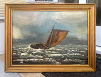 Superb Large Vintage Mid C20th Maritime Oil on Board - Shipping in a Squall SOLD