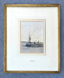 Early C19th Victorian Watercolour - Figures by a Fishing Vessel - James Holland (1799-1870)