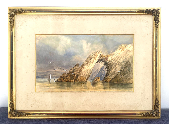 Superb C19th English School Watercolour depicting a Cornish Coastal Scene sold