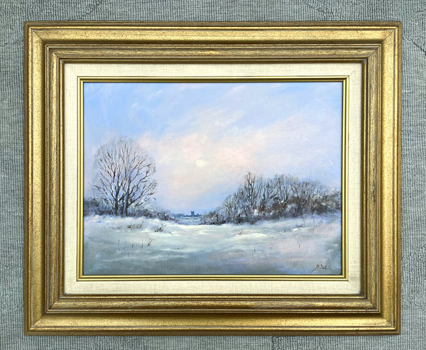 Beautiful Vintage Oil on Board - Wintry Norfolk Landscape