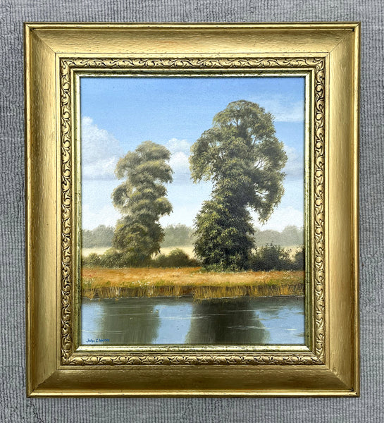 Exquisite Vintage mid C20th Oil on Canvas - Rural River Landscape - John C Moore