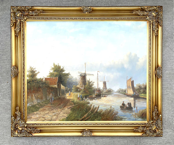 A Very Fine Mid C20th Flemish School Oil on Canvas - Extensive Canal Scene SOLD