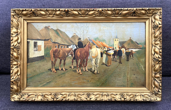 Fine Early C20th Edwardian Dutch School Oil on Panel - "Heading to Market" SOLD