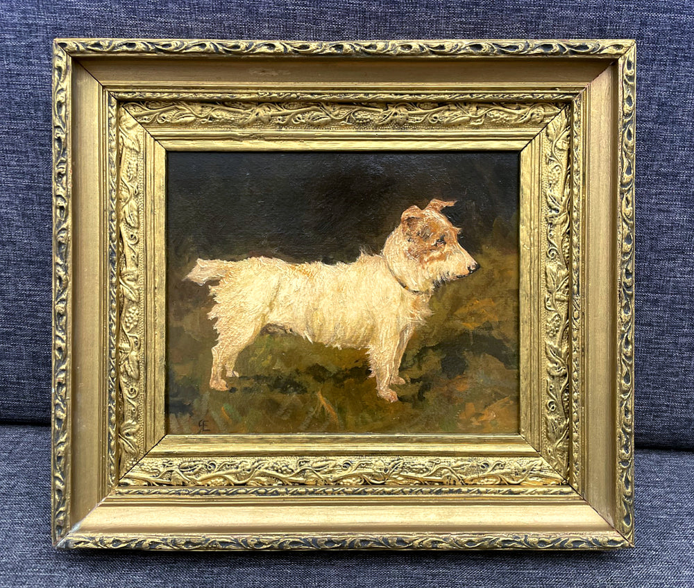 Exquisite Early C20th Edwardian Oil on Board portrait study of a Long Haired Terrier SOLD