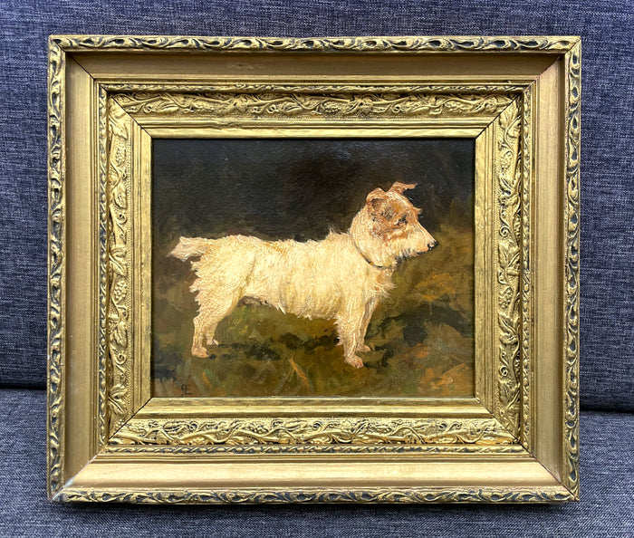 Exquisite Early C20th Edwardian Oil on Board portrait study of a Long Haired Terrier SOLD