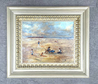 Exquisite Mid C20th Vintage Impressionist Oil on Board - Figures on a Beach