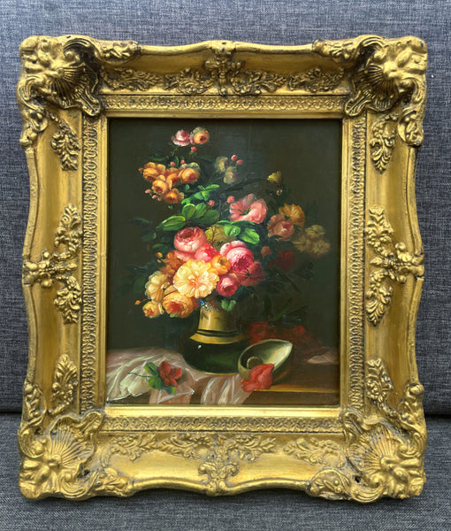 Exquisite Vintage Mid C20th Dutch School Oil on Board - Flowers in a Vase