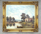 Delightful Mid C20th Vintage Landscape Oil on Canvas - Riverside Cottage by P. Vogel SOLD