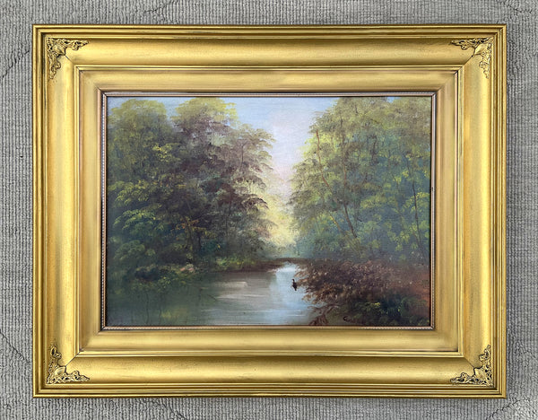 Delightful Mid C20th Vintage Oil on Board - Rural River Landscape - James Muir Gilbert