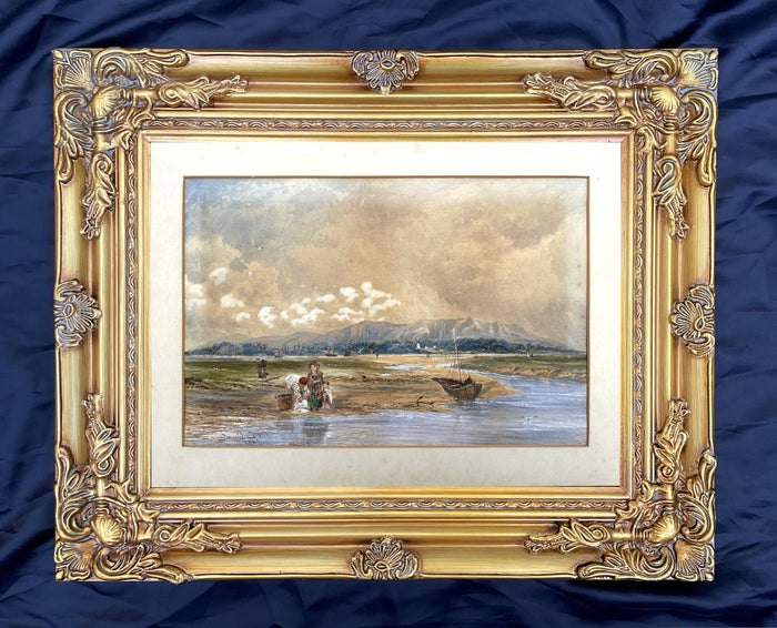 Excellent Early C19th Victorian Watercolour -Fisherfolk on the Beach- David Cox Jnr 1841 SOLD