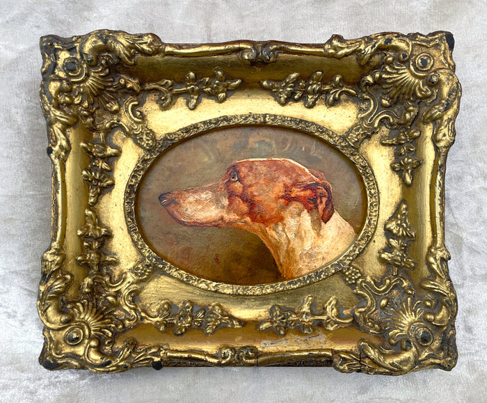 Superb Early C20th Edwardian Oil on Board Portrait of a Greyhound SOLD
