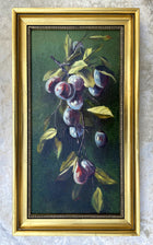 Fine C19th Victorian Still Life Oil on Canvas - Plums on a Branch