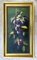 Fine C19th Victorian Still Life Oil on Canvas - Plums on a Branch