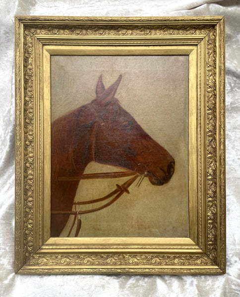 Fine Late C19th Victorian Oil on Canvas Portrait of a Bay Horse SOLD