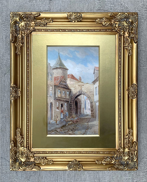 Mid C19th Victorian Watercolour by Charles Claude Pyne - Antwerp Scene