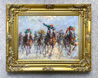 Fine Oleograph on Stretched Canvas - Impressionist Horse Racing Scene