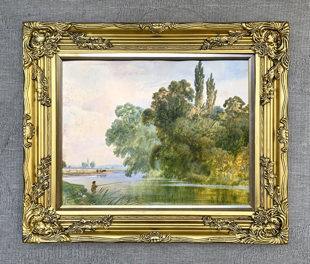 Fine C19th Victorian Watercolour - Boy Fishing in a Rural Landscape - William Wilde (1826-1901) SOLD
