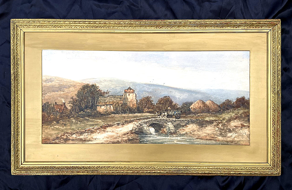 Superb Large C19th Victorian Watercolour - Richard Henry Nibbs (1816-1893) Horse & Cart on a Rural Bridge Sold