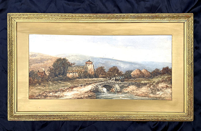 Superb Large C19th Victorian Watercolour - Richard Henry Nibbs (1816-1893) Horse & Cart on a Rural Bridge Sold