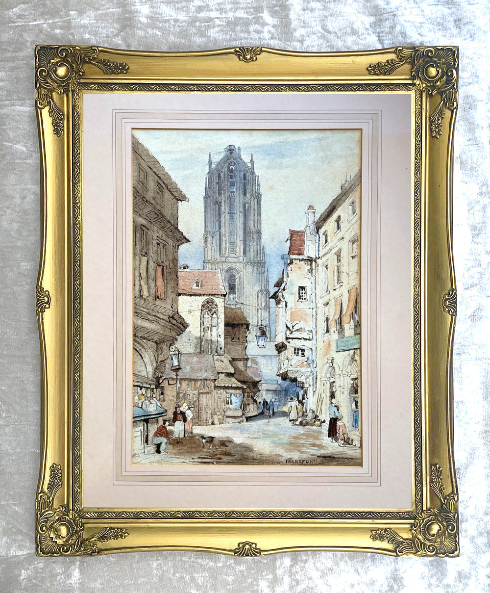 Fine C19th Victorian Watercolour - Street Scene of "Francfort" - Henri Schafer
