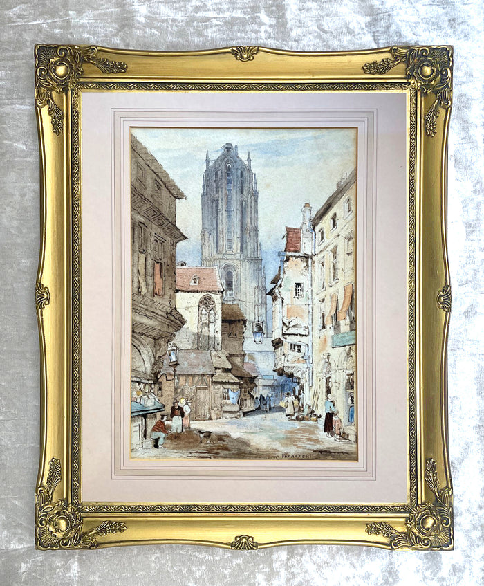 Fine C19th Victorian Watercolour - Street Scene of 