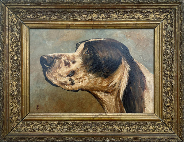 Fine Early C20th Edwardian Oil on Panel Portrait of an English Setter