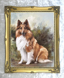 Fine Large Vintage Pastel Portrait of a Collie Dog