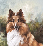 Fine Large Vintage Pastel Portrait of a Collie Dog