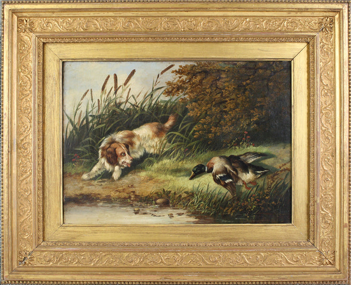 Superb Mid C19th Victorian Oil on Canvas - Spaniel Fetching a Mallard - attrib George Armfield (1808-1893) SOLD