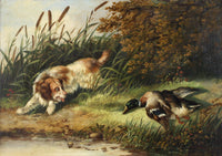 Superb Mid C19th Victorian Oil on Canvas - Spaniel Fetching a Mallard - attrib George Armfield (1808-1893)