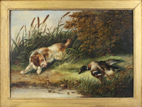 Superb Mid C19th Victorian Oil on Canvas - Spaniel Fetching a Mallard - attrib George Armfield (1808-1893)