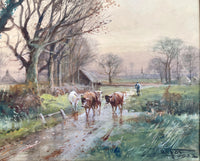 Exquisite Early C20th Watercolour - Cattle being Driven Home - Ringmere Sussex - H C Fox