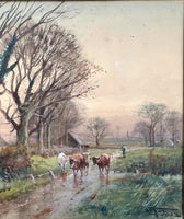 Exquisite Early C20th Watercolour - Cattle being Driven Home - Ringmere Sussex - H C Fox