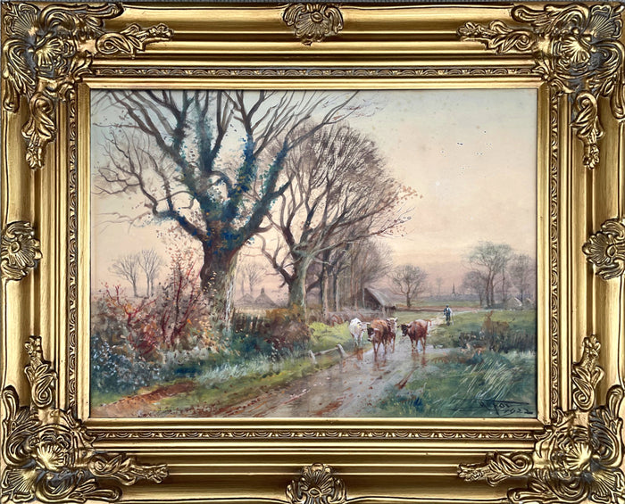 Exquisite Early C20th Watercolour - Cattle being Driven Home - Ringmere Sussex - H C Fox SOLD