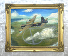 Fine Vintage Oil on Board Portrait of a Wellington Bomber in Flight
