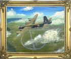 Fine Vintage Oil on Board Portrait of a Wellington Bomber in Flight